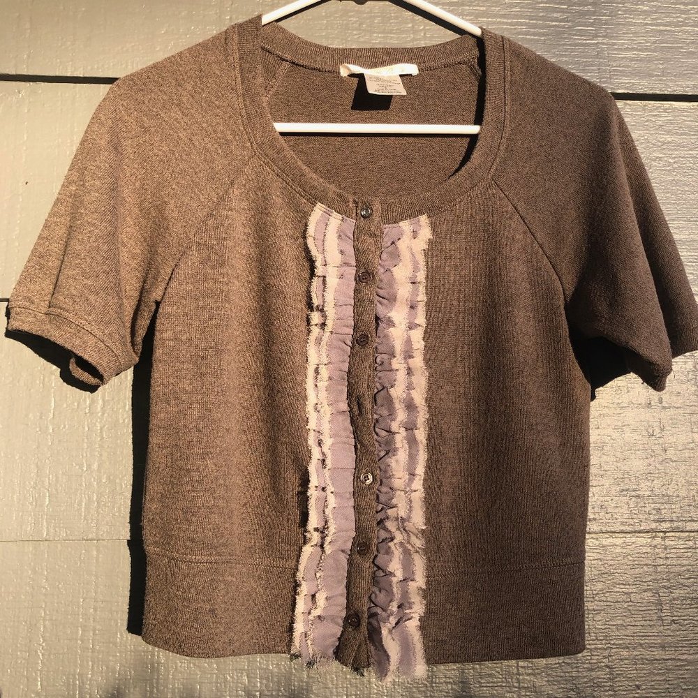Charlotte Russe Mocha Cardigan with Button-Ruffles